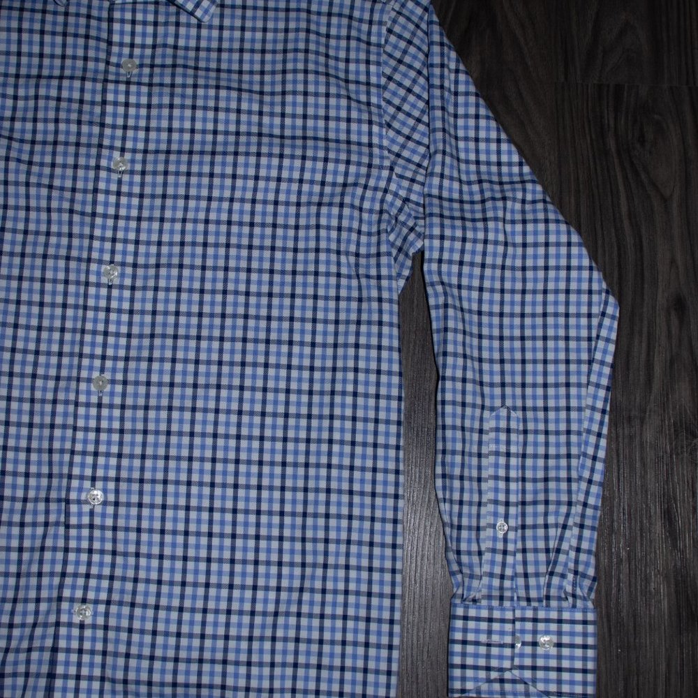 Lorenzo Uomo Men's Dress Shirt White Blue Plaid L - Picture 3 of 11